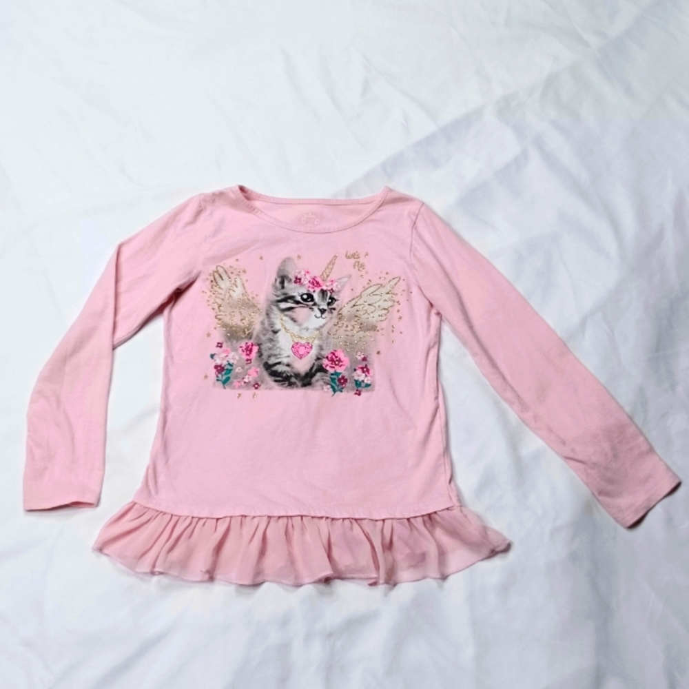 365 Kids by Garanimals Pink Long Sleeve Graphic Long Sleeve Top Girl's Size 8
